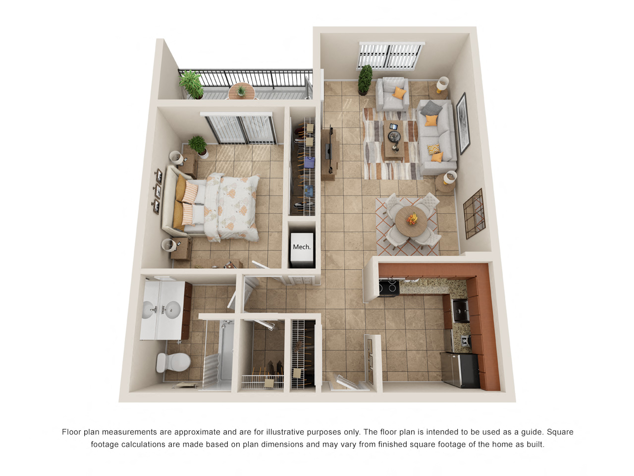 Floor plan for 1 bed, 1 bath, 825 sqft